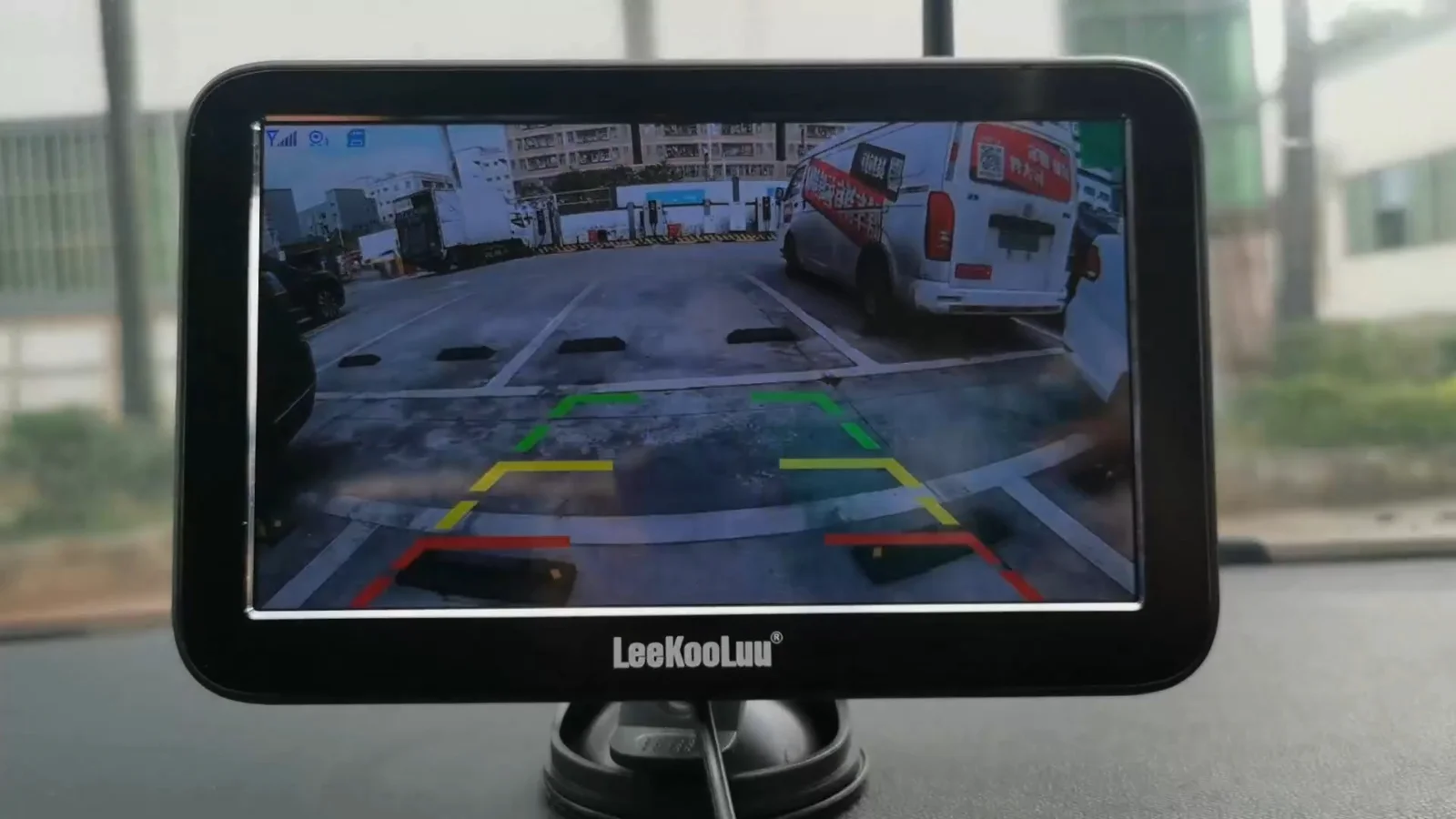 A seven-inch monitor mounted on a truck dash